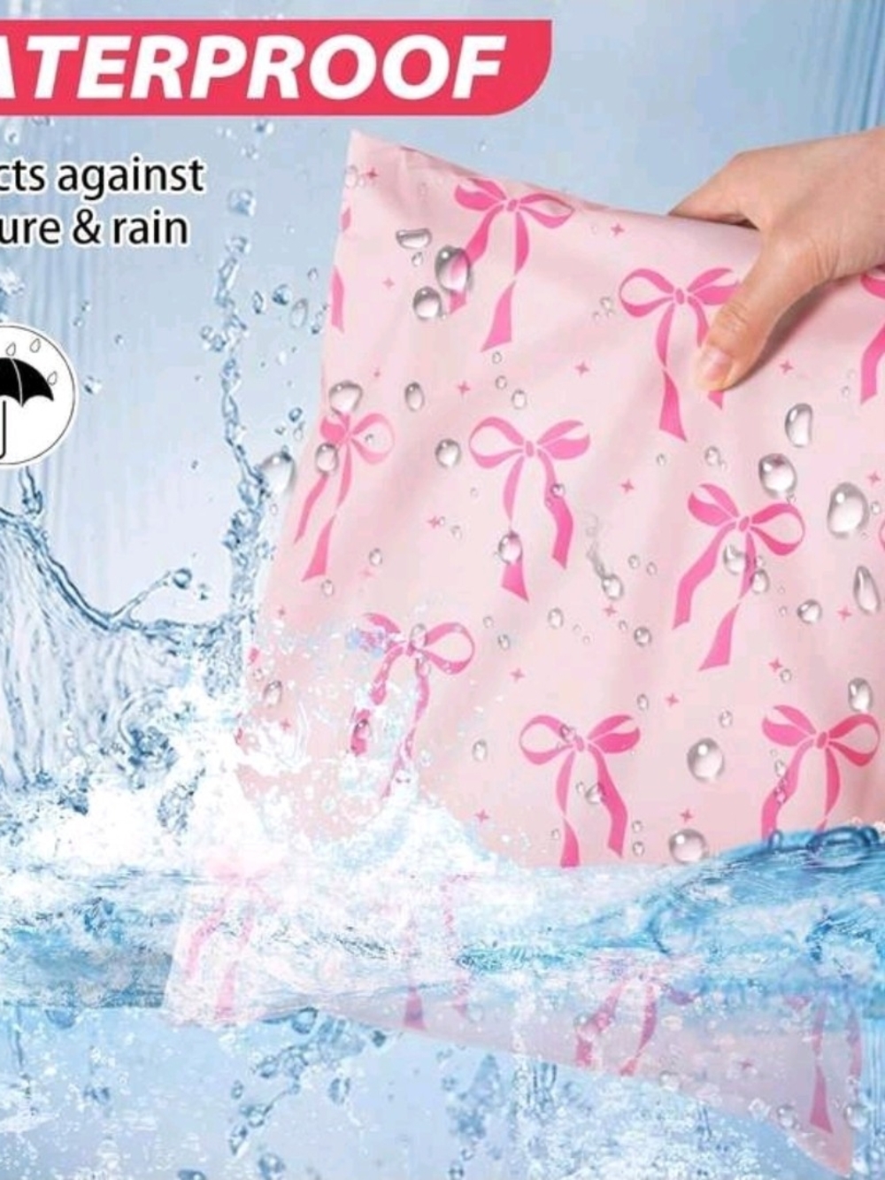 20/24$ Pink Bow Print Poly Mailer - Decorative Shipping Bag - Picture 5 of 7